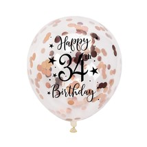 Rose Gold 34Th Confetti Latex Balloons, Woman Happy 34 Years Birthday Party Ball - £17.91 GBP