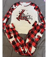 Women’s 2pc Merry Christmas Red Plaid Long Sleeve Shirt &amp; Pants Pajamas ... - $25.99