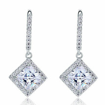 Pendientes colgantes de novia de plata de ley 925 con diamantes de talla... - £155.27 GBP