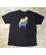 Black TShirt Tee Shirt Size 2XL Rainbow Dog Pattern  - $7.92