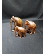 Set of 3 Vintage Hand Carved Wood Wooden Elephants Graduated Sizes - $14.26