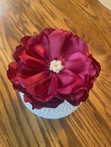 HANDMADE BURGUNDY SINGED SATIN PETAL FLOWER FOR A BROOCH, CORSAGE OR A H... - $11.88