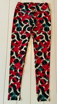 Lularoe Leggings Yoga Pants Black Ivory Red Flowers - £10.62 GBP