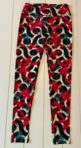 Lularoe Leggings Yoga Pants Black Ivory Red Flowers - $13.56