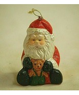 Ceramic Glitter Christmas Tree Ornament Santa Claus w Brown Teddy Bear Xmas - £7.75 GBP