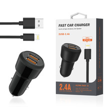 [Pack Of 2] Reiko 8 PIN Portable Car Charger With Built In 3 Ft Cable In Black - £20.95 GBP