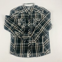 BKE Buckle Western Shirt Mens Large Black Tan Plaid Pearl Snap Long Sleeve - $11.01