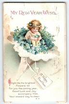 New Years Postcard Ellen Clapsaddle Girl Sits In Flower Bouquet Ser 1948 DAMAGE - $13.95