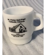 Vintage Fire King white glass mug anchor hocking St Peter Paul Catholic ... - $96.84 CAD