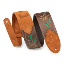 Levy&#39;s 2.5&quot; Flowering Vine Series Brown Leather Guitar Strap, Yellow Flowers - £71.84 GBP
