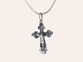 Vtg 925 Silver Crucifix Necklace Inscription On Back Cross Religious Christian - £27.52 GBP