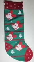 Disneyland Paris Mickey Mouse Christmas Stocking 3D Knit Green Red Vintage Large - £23.57 GBP