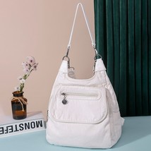 White Backpacks Fashion Soft Washed PU Leather Shoulder Bags Anti-thief Backpack - £40.31 GBP