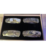 Collector DEER Knife Set - 4 DEER KNIVES in wooden case - BUCK DEER DOE ... - £39.41 GBP