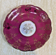 Vintage Royal Sealy China saucer from Japan Burgundy and Gold w/ Colorful Center - £7.59 GBP