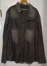 Sean John Casual Long Sleeve Shirt Zipper Pocket, Mens 3XL - Dark Gray - $17.99