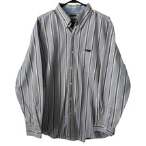 Chaps Mens Shirt Extra Large XL Striped Cotton Easy Care Blue White Yellow - $8.09