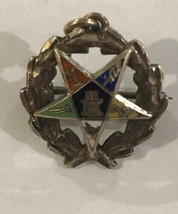 VTG small 10K White Gold Enamel Masonic signes Eastern Star Brooch Pin Pendant - £66.85 GBP