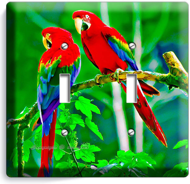 TROPICAL MACAW PARROTS LOVE BIRDS 2 GANG LIGHT SWITCH WALL PLATE ROOM HOME DECOR