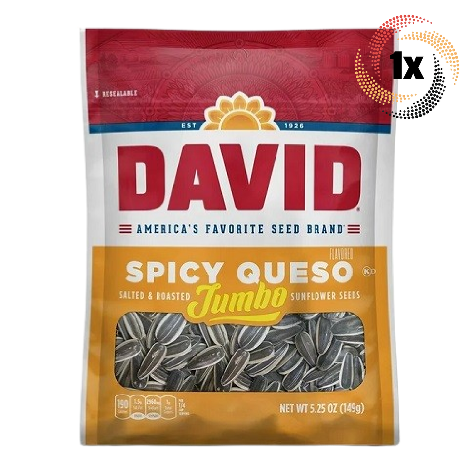 1x Bag David Spicy Queso Jumbo Sunflower Seed Bags | 5.25oz | Salted &amp; R... - $10.36