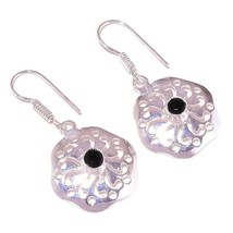 Black Onyx Round Gemstone 925 Silver Overlay Handmade Drop Dangle Flower... - $8.95