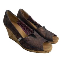 Toms Peep Toe Metallic Cork Wedge Heels Womens Size 10 Bronze Slip On No... - $31.77