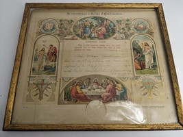 Vintage 1908 Confirmation Certificate In Frame Turin Mohawk Hill NY - $64.99
