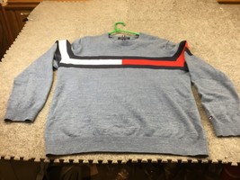 Tommy Hilfiger Sweater Mens XL Logo Stripes Blue Cotton Pullover Sweatshirt - $12.86