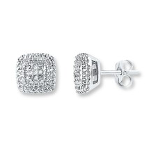 Double Halo Serti Boucles D&#39;Oreilles 0.08Ct Moissanite Rond 14k Plaqué or Blanc - $83.46