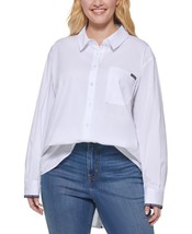 Calvin Klein Jeans Women&#39;s Plus White Trendy Logo-Tape Shirt Button up s... - £29.88 GBP
