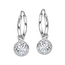 Elegant White Cubic Zirconia Dangle Sterling Silver Hoop Earrings - £7.79 GBP
