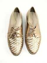 Trotters Lila Gold Basket Weave Lace up Leather Oxford Shoes Womens 7 W - £47.06 GBP