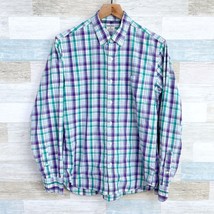 Bonobos Long Sleeve Poplin Shirt Green Purple Plaid Cotton Casual Mens M... - £23.52 GBP