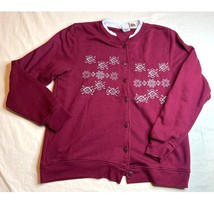 Vintage Hartfield Design Sweatshirt Women Medium Red Burgundy Cardigan C... - $6.80