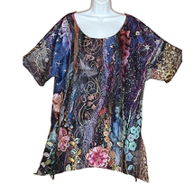 Multicolor Patterned Scoop Neck Tunic Top Size XL Short Sleeve Bohemian ... - £23.97 GBP