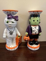 Temptations Halloween Boofetti Lil Mummy &amp; Frankenstein  12” Candle Holders - £56.82 GBP