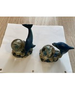 Lot of 2 Dolphins Water ball Sparkle Globe Blue Statue - $27.19 CAD