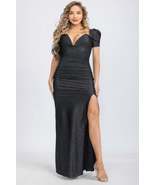 Plus Satin Glitter Short Puff Sleeve Mini Dress - $92.00