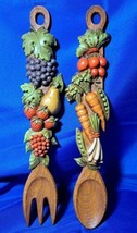 Vintage Syroco Fruit &amp; Vegetable Fork &amp; Spoon Wall Decor 1976 MCM - £22.08 GBP