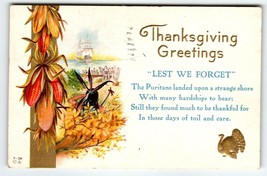 Thanksgiving Postcard Turkey Corn Pilgrims Ships Nash T39 Embossed 1915 Puritans - £14.21 GBP