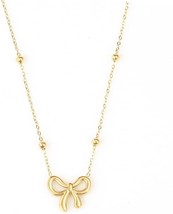 Bow Necklace for Women Girls Bowknot Choker Necklace 14K Gold Plated Rib... - £18.48 GBP