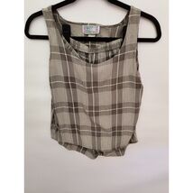 Created by Stella Casual Wear women small green white plaid blouse short... - $21.95