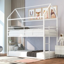 Bunk Beds for Kids Twin over Twin House Bunk Bed Metal Bed Frame Built-in Ladder - £270.49 GBP