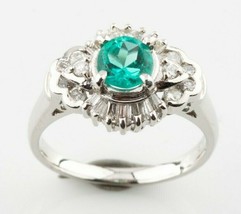 Platinum Emerald Solitaire Ring w/ Diamond Accents Size 7.5 TCW 1.65 ct - £1,671.12 GBP