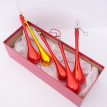5 Vintage Blown Glass Teardrop Icicle Christmas Ornaments Red + Yellow 6... - $55.19