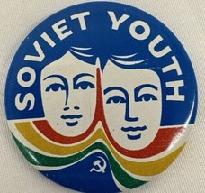 Soviet Youth 1970&#39;s Vintage Political Pinback Button Made in USSR by Norma 1.75” - £15.57 GBP