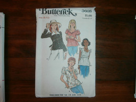 Butterick 3608 Size 9/10 Young Junior Teen Tops Vintage Shirt Blouse - £10.07 GBP