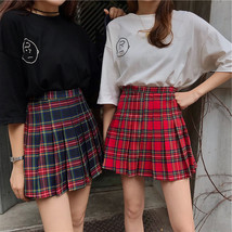 Red Pleated Plaid Skirt Outfit Plus Size Women Girl Short Pleated Plaid Skirt image 1