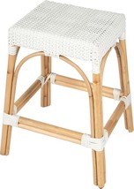 Counter Stool Mediterranean Backless Glossy White Distressed Rattan - £460.25 GBP