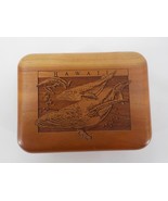 HAWAII WOODEN 3x4 CHERRY JEWELRY BOX W J. O&#39; CONNER CARVED WHALES FOAM P... - £15.97 GBP